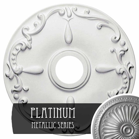 Ekena Millwork Kent Ceiling Medallion (Fits Canopies up to 5"), Hand-Painted Platinum, 18"OD x 3 1/2"ID x 1 1/4"P CM18KEPLS